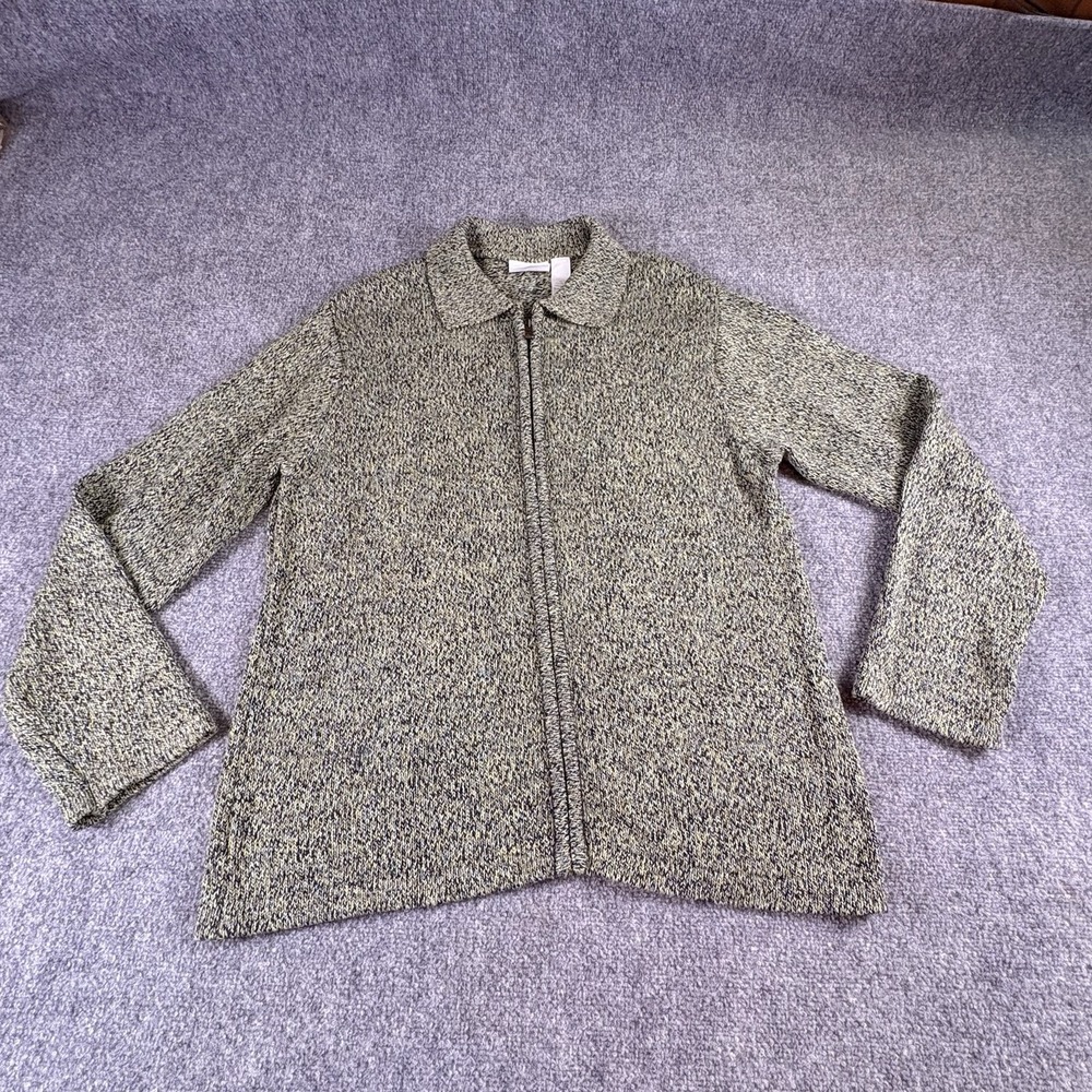 VTG 90s Liz Claiborne Lizsport Cardigan Sweater Womens XL Green Marled Preppy